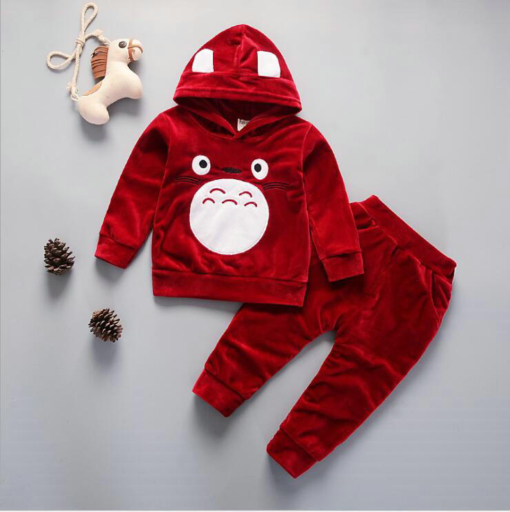 2PCS Baby Winter Clothes Set Toddler Tracksuits Kids Clothing Suits Children Boys Girls Cartoon Velvet Hoodies Pants