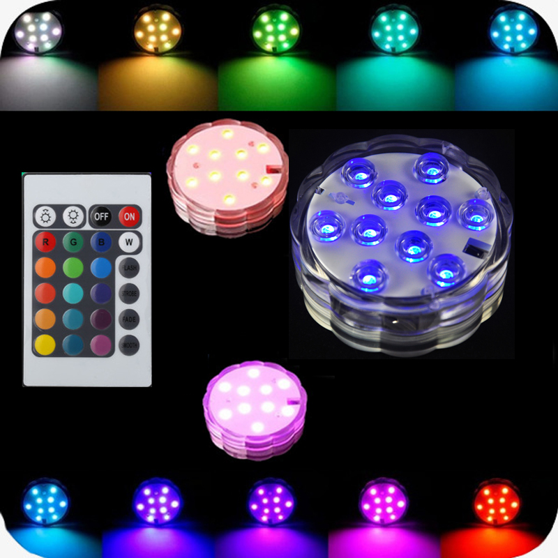 Led Waterproof Submersible Light 10-LED RGB High Brightness Decoration lamp Underwater Colour Changing Lights AA Battery with Remote Control