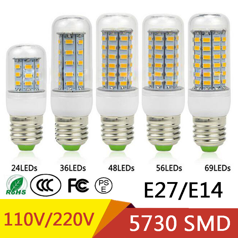 E27 E14 24W SMD5730 LED Lamp 7W 12W 15W 18W 220V 110V Corn Lights LED Bulbs Chandelier 36 48 56 69 72 LEDs