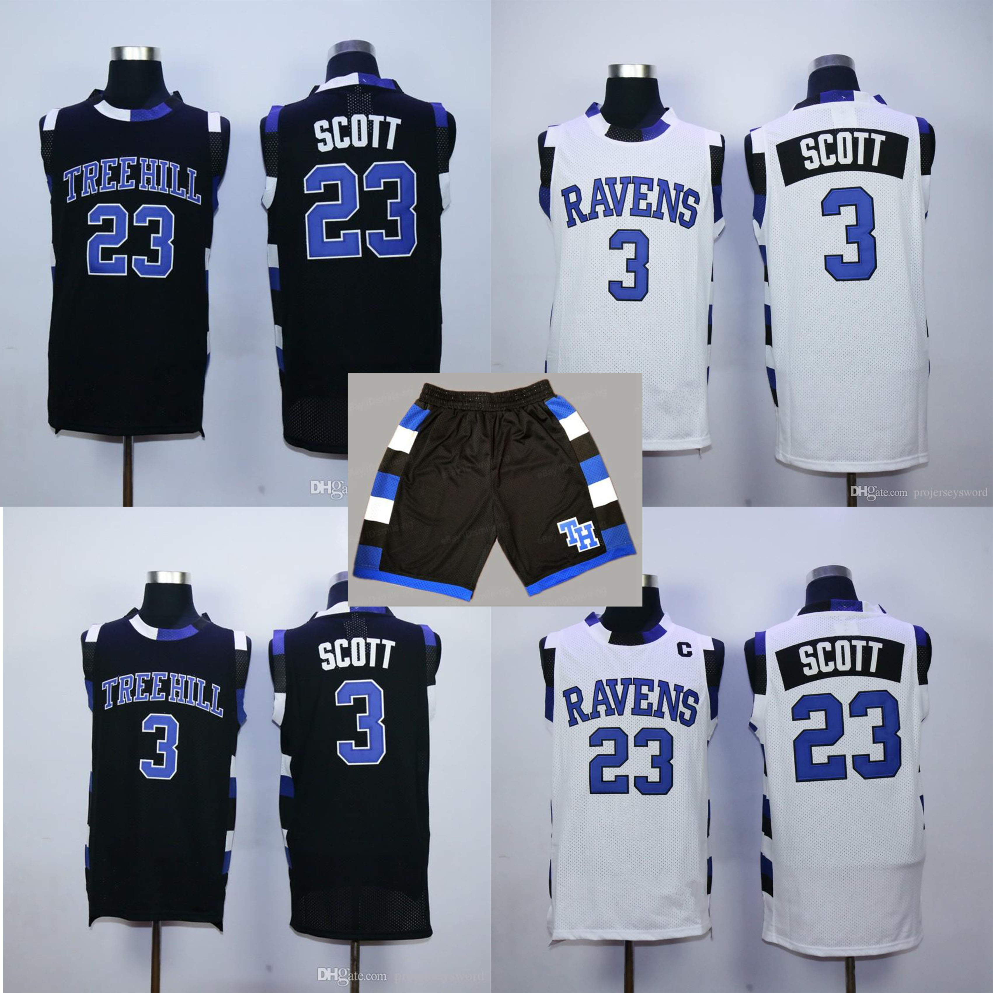 One Tree Hill Ravens #23 Nathan Scott #3 Lucas Scott Jerseys White blue black Mens Embroidery Basketball Shirts S-XXL jersey shoets