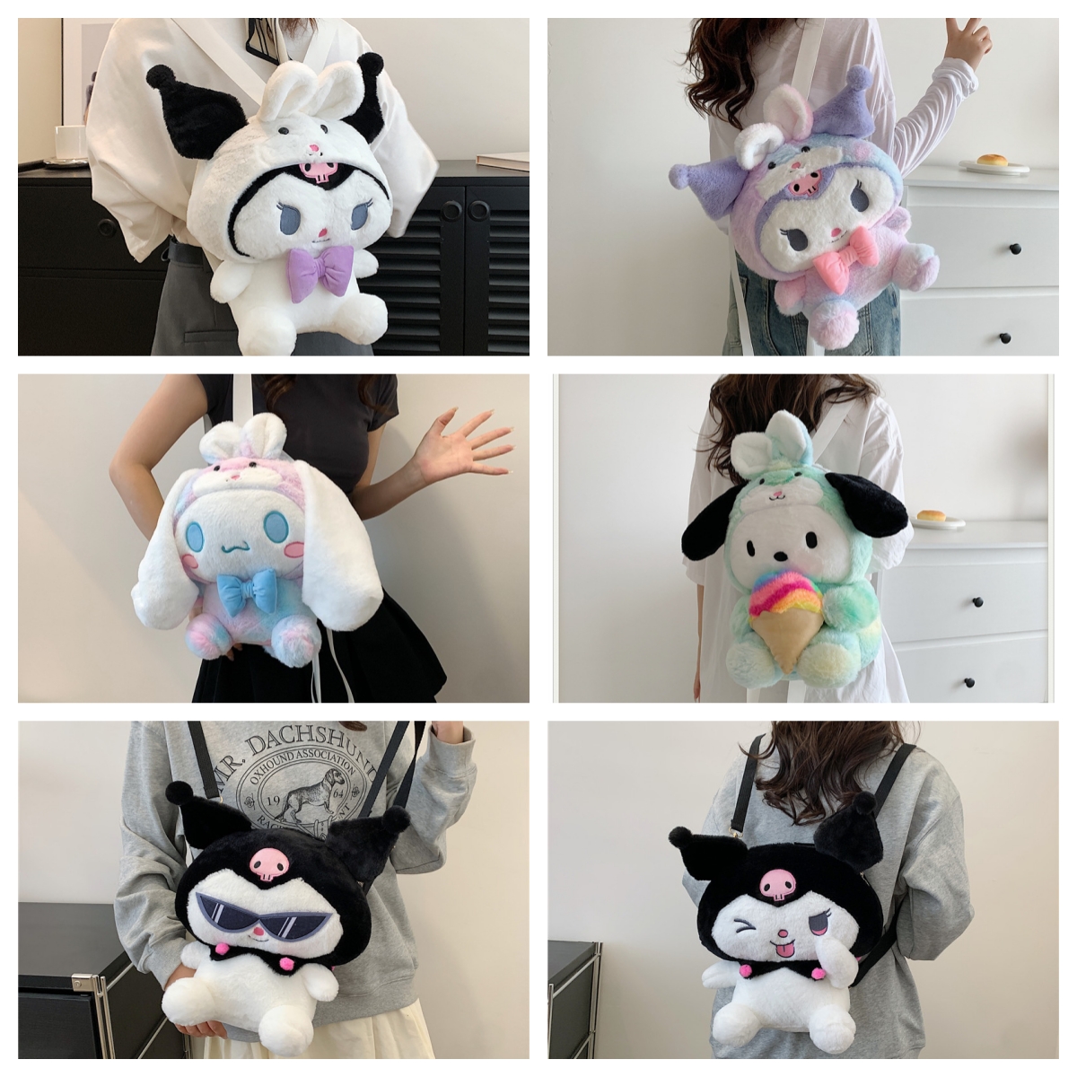 Wholesale Dog Plush Cartoon Girl Backpack Cute Kuromi One Shoulder Crossbody Bag Parent Child Gift Shipping