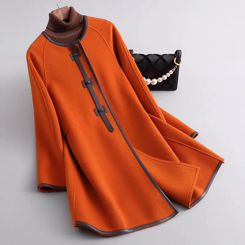OC00260# Wool Coat Women Light Luxury Cashmere Coat Mid Length Autumn/Winter Round Neck Woolen Tweed Jacket